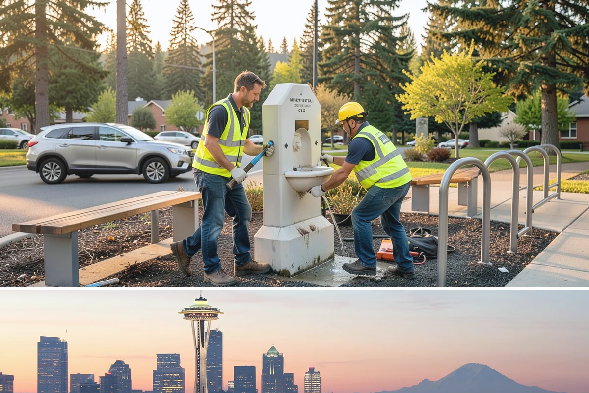 Drinking Fountain Installation in Seattle, King County, WA - Supply-line and pad work is best performed in drier months, and freeze-protection details are prioritized before the winter...