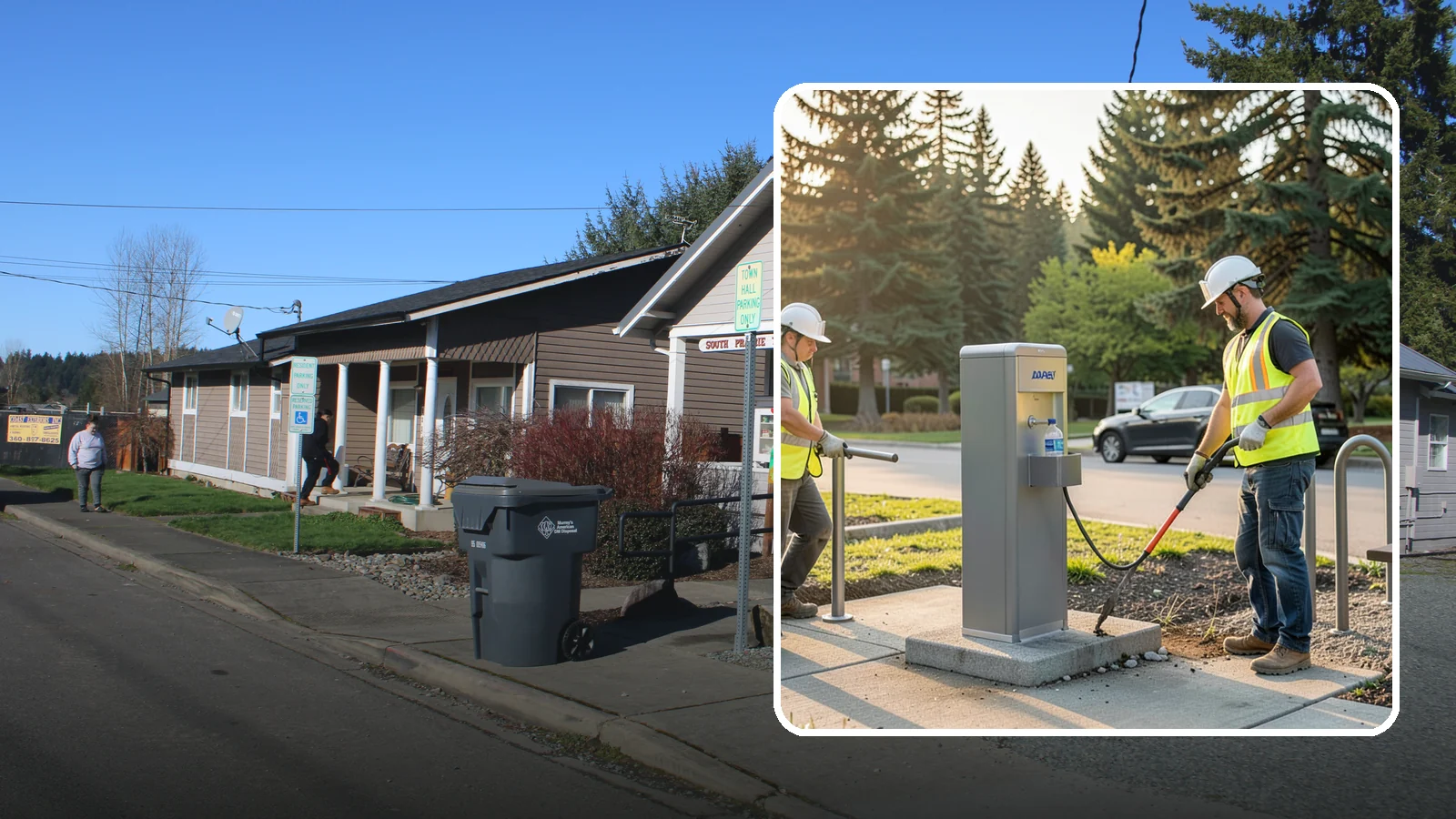 Drinking Fountain Installation in South Prairie, Pierce County, WA - We install ADA-accessible drinking fountains with bottle fillers and, where needed, freeze protection.