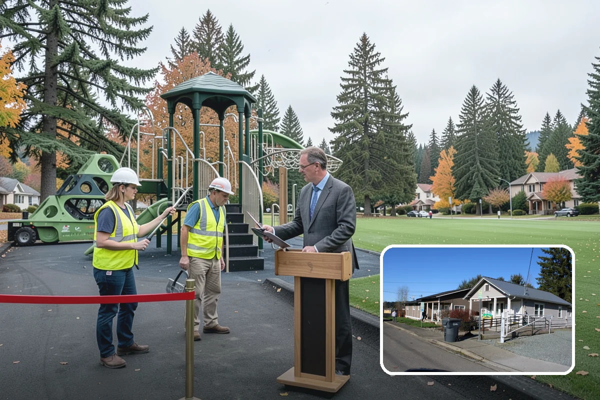 Drinking Fountain Installation in South Prairie, Pierce County, WA - ADA hi-lo and bottle-filler compliance for public access