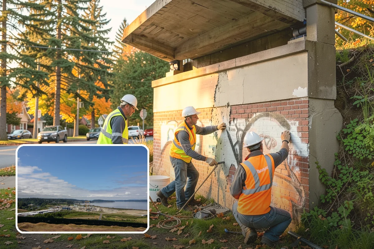 Drinking Fountain Installation in University Place, Pierce County, WA - ADA hi-lo and bottle-filler compliance for public access