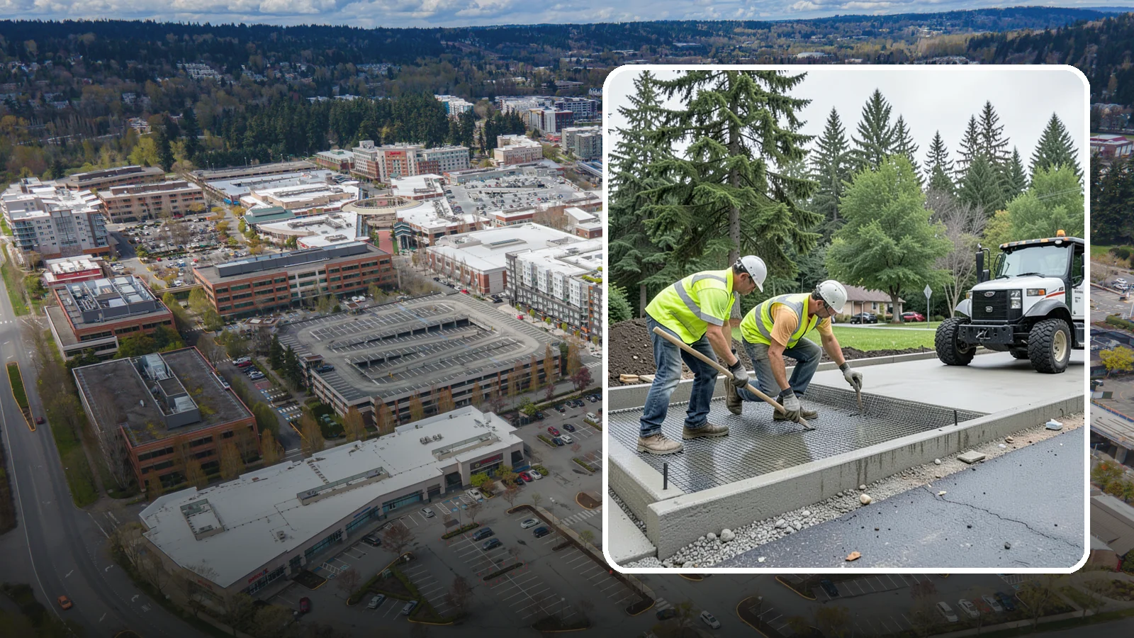 Driveway Apron Construction in Redmond, King County, WA - Concrete driveway aprons that meet standard details at commercial approaches and public access points.