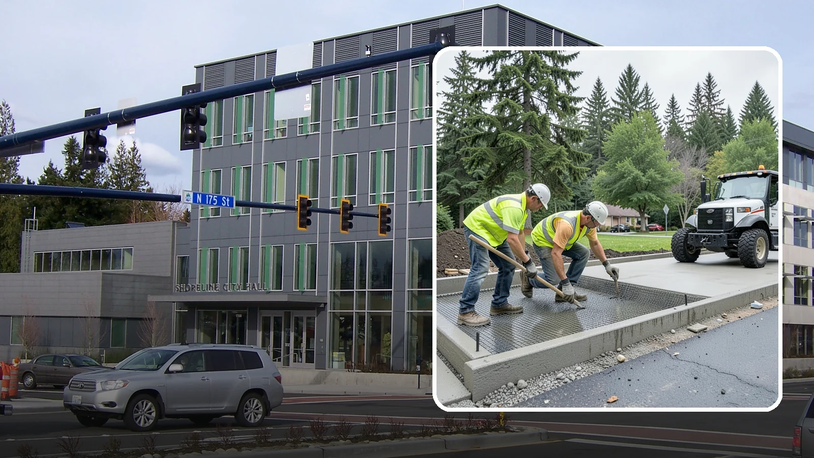 Driveway Apron Construction in Shoreline, King County, WA - Concrete driveway aprons that meet standard details at commercial approaches and public access points.
