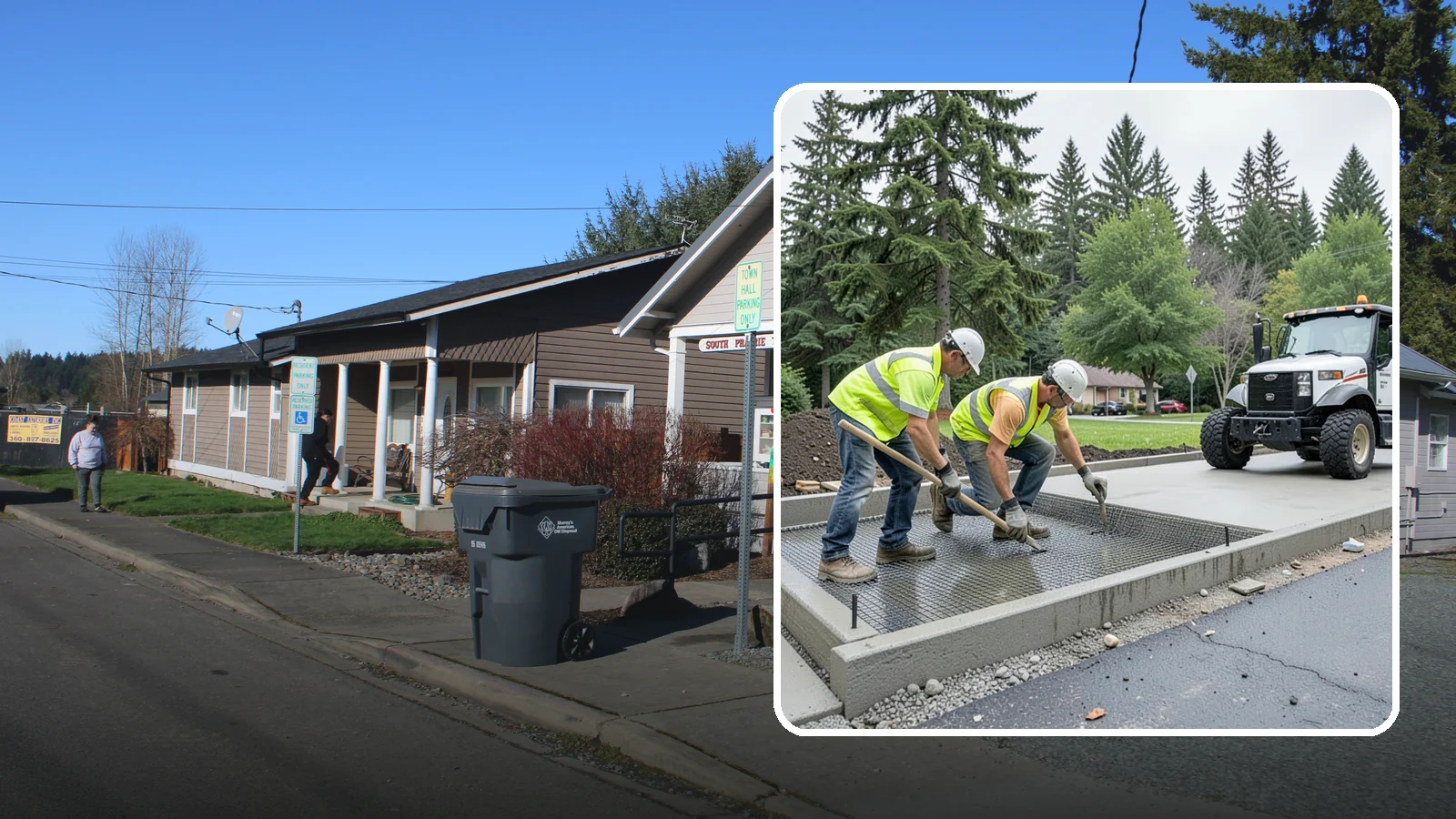 Driveway Apron Construction in South Prairie, Pierce County, WA - Concrete driveway aprons that meet standard details at commercial approaches and public access points.