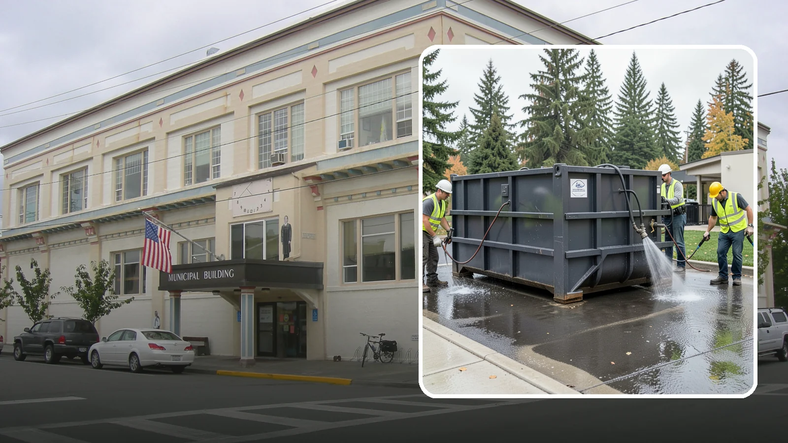 Dumpster Pad Cleaning in Anacortes, Skagit County, WA - Degrease and sanitize dumpster pads and enclosures to control odor, pests, and leachate staining.