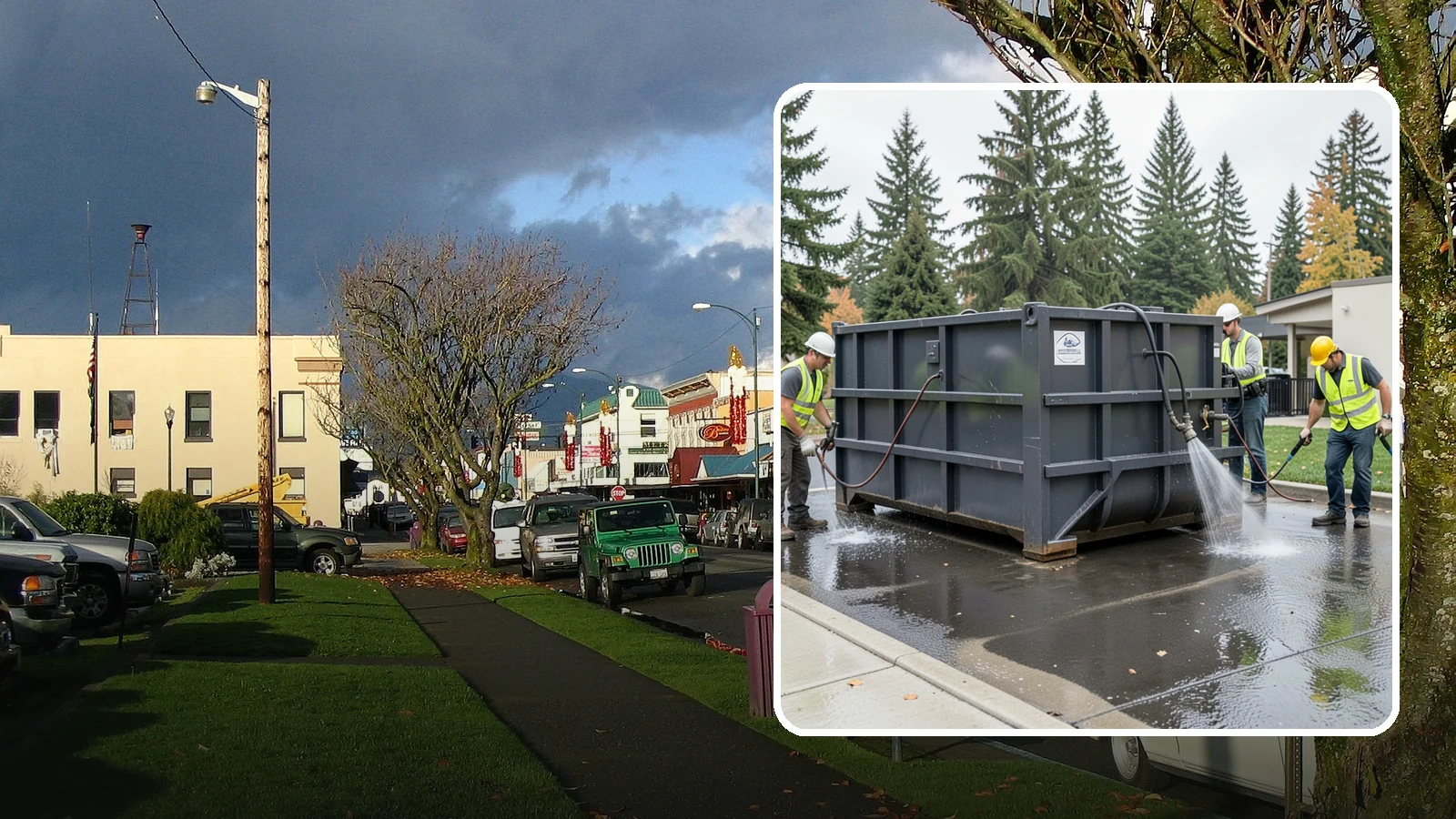 Dumpster Pad Cleaning in Arlington, Snohomish County, WA - Degrease and sanitize dumpster pads and enclosures to control odor, pests, and leachate staining.