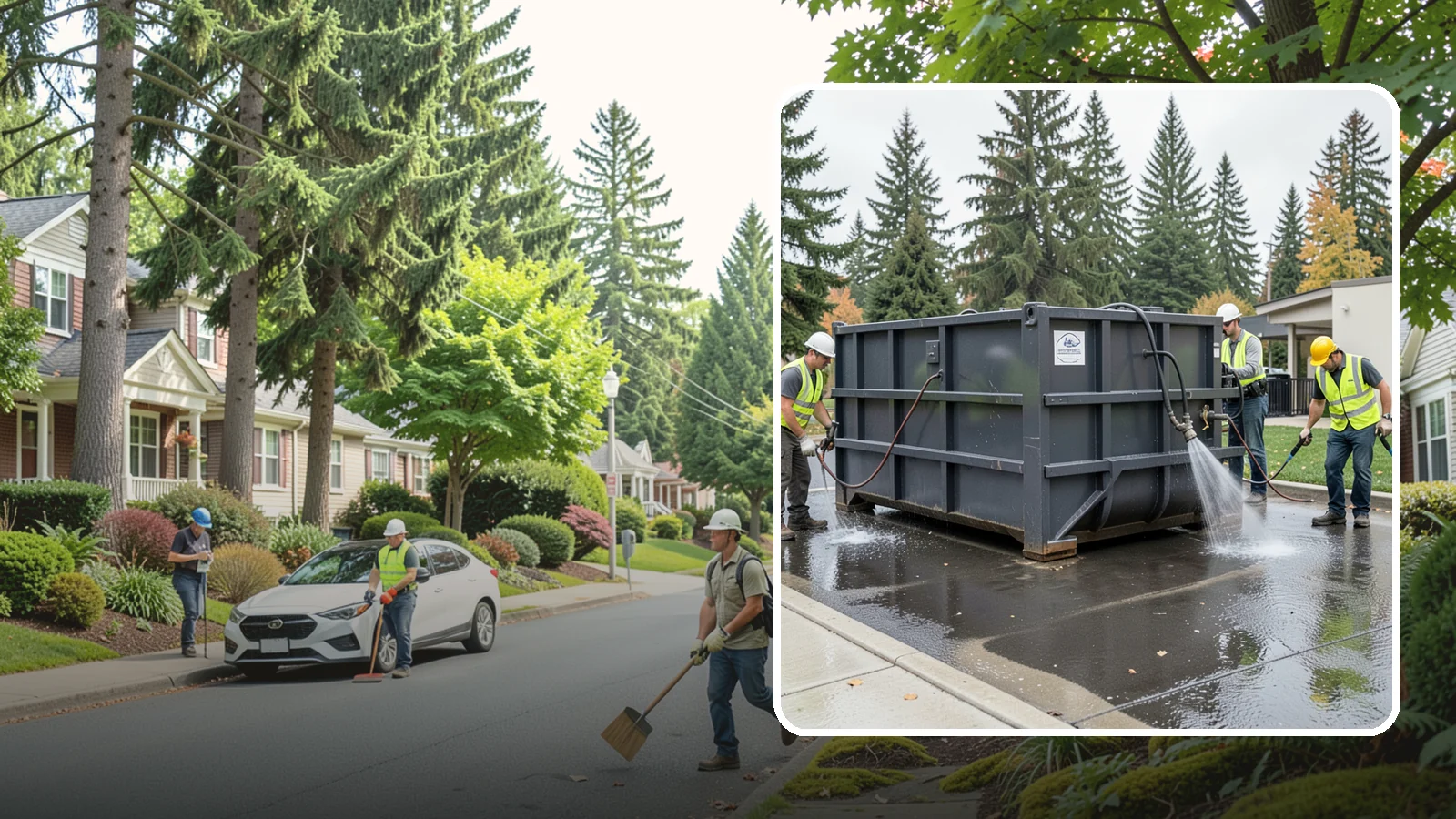 Dumpster Pad Cleaning in Beaux Arts Village, King County, WA - Degrease and sanitize dumpster pads and enclosures to control odor, pests, and leachate staining.