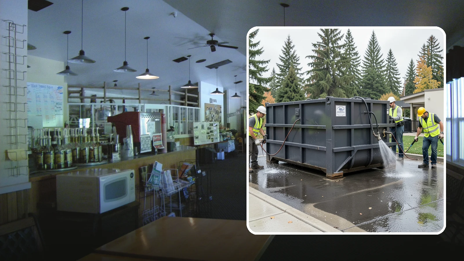 Dumpster Pad Cleaning in Black Diamond, King County, WA - Degrease and sanitize dumpster pads and enclosures to control odor, pests, and leachate staining.