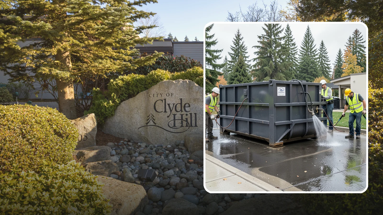 Dumpster Pad Cleaning in Clyde Hill, King County, WA - Degrease and sanitize dumpster pads and enclosures to control odor, pests, and leachate staining.