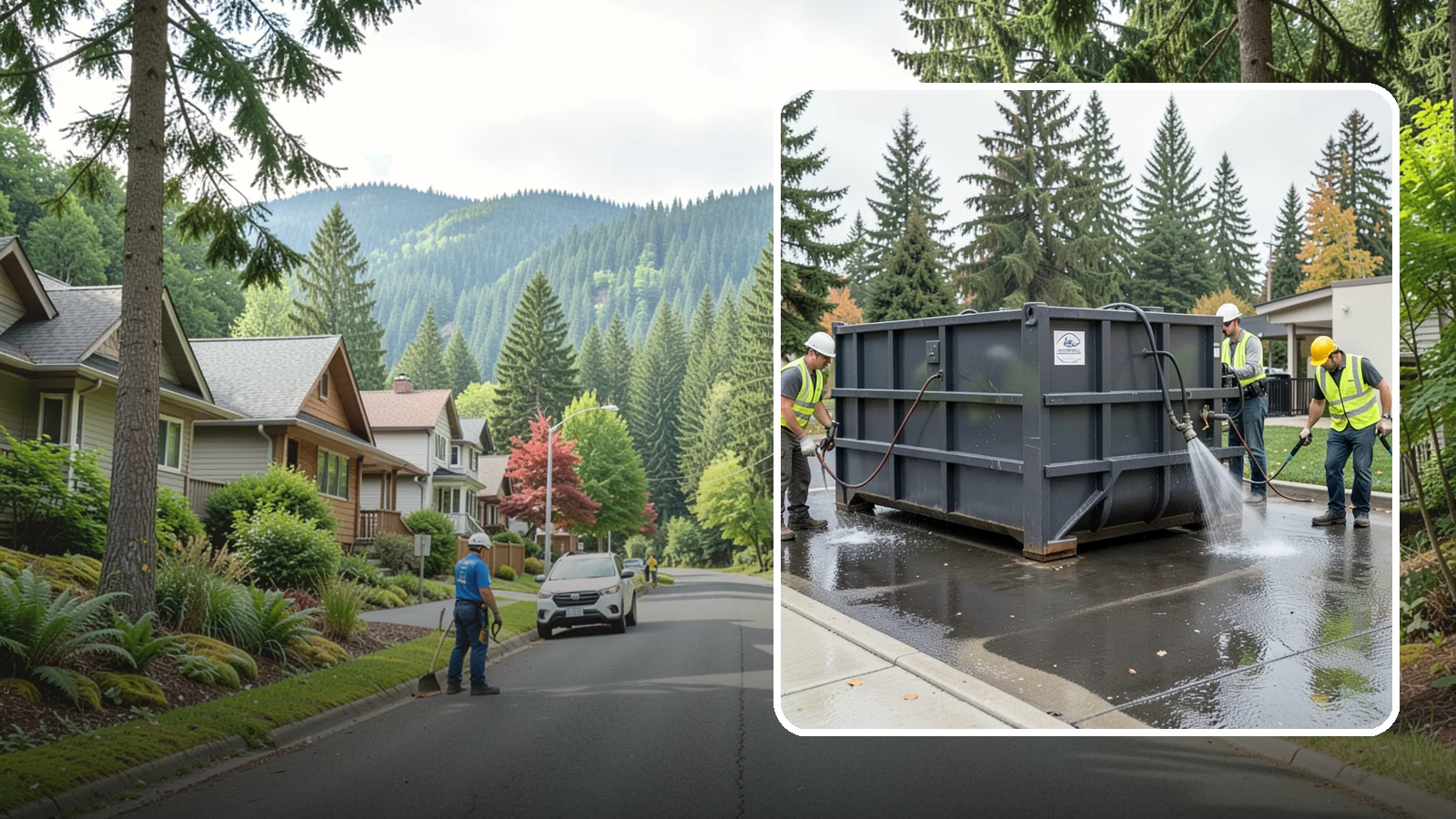 Dumpster Pad Cleaning in Darrington, Snohomish County, WA - Degrease and sanitize dumpster pads and enclosures to control odor, pests, and leachate staining.