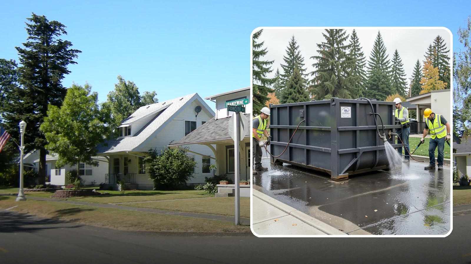 Dumpster Pad Cleaning in DuPont, Pierce County, WA - Degrease and sanitize dumpster pads and enclosures to control odor, pests, and leachate staining.