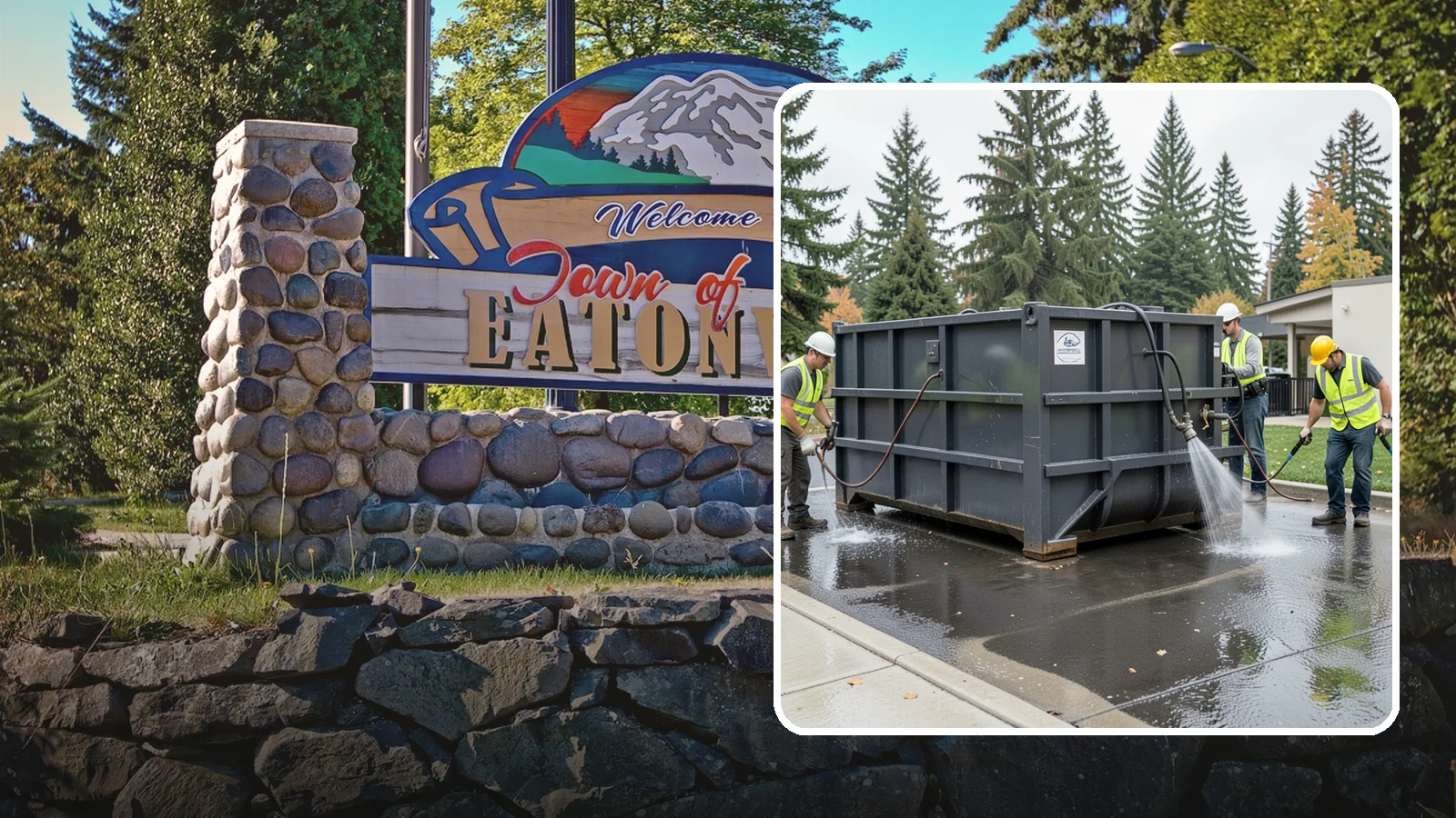 Dumpster Pad Cleaning in Eatonville, Pierce County, WA - Degrease and sanitize dumpster pads and enclosures to control odor, pests, and leachate staining.
