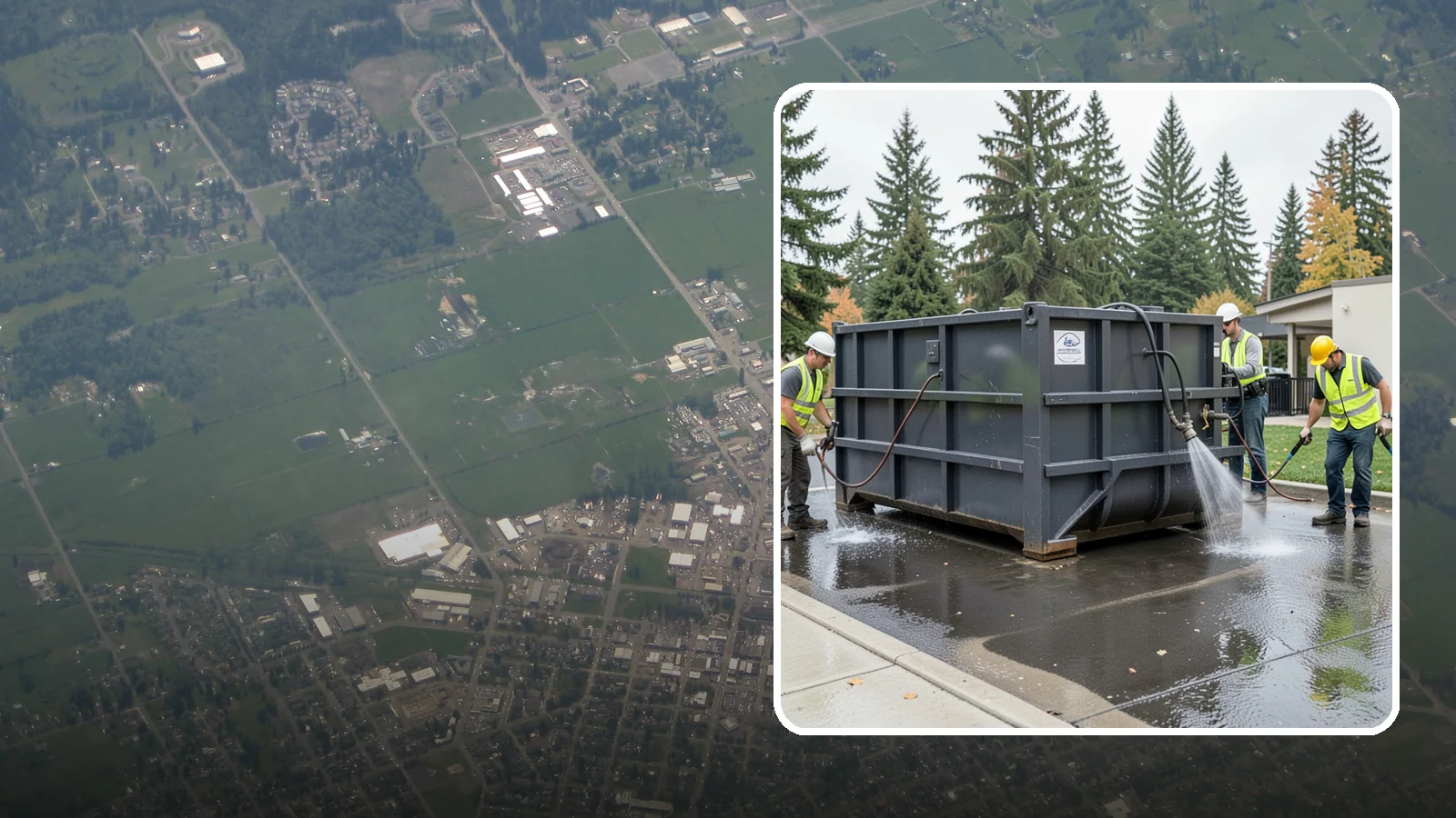 Dumpster Pad Cleaning in Enumclaw, King County, WA - Degrease and sanitize dumpster pads and enclosures to control odor, pests, and leachate staining.