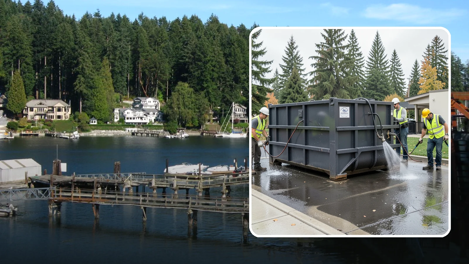 Dumpster Pad Cleaning in Gig Harbor, Pierce County, WA - Degrease and sanitize dumpster pads and enclosures to control odor, pests, and leachate staining.