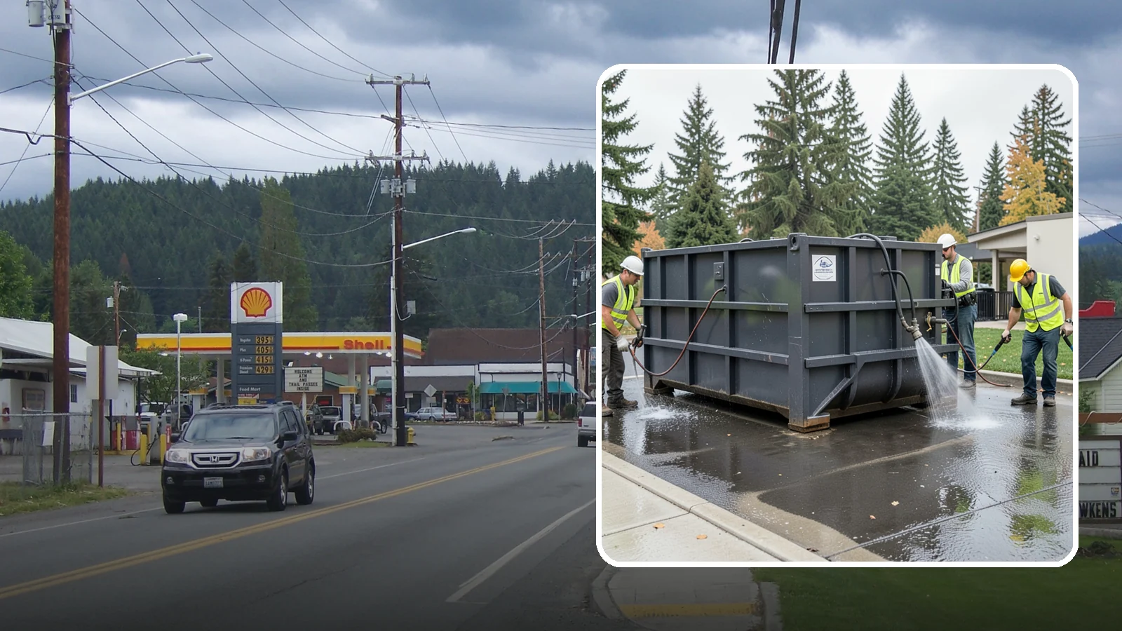 Dumpster Pad Cleaning in Granite Falls, Snohomish County, WA - Degrease and sanitize dumpster pads and enclosures to control odor, pests, and leachate staining.