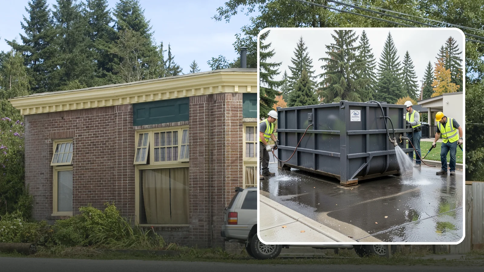 Dumpster Pad Cleaning in Hamilton, Skagit County, WA - Degrease and sanitize dumpster pads and enclosures to control odor, pests, and leachate staining.