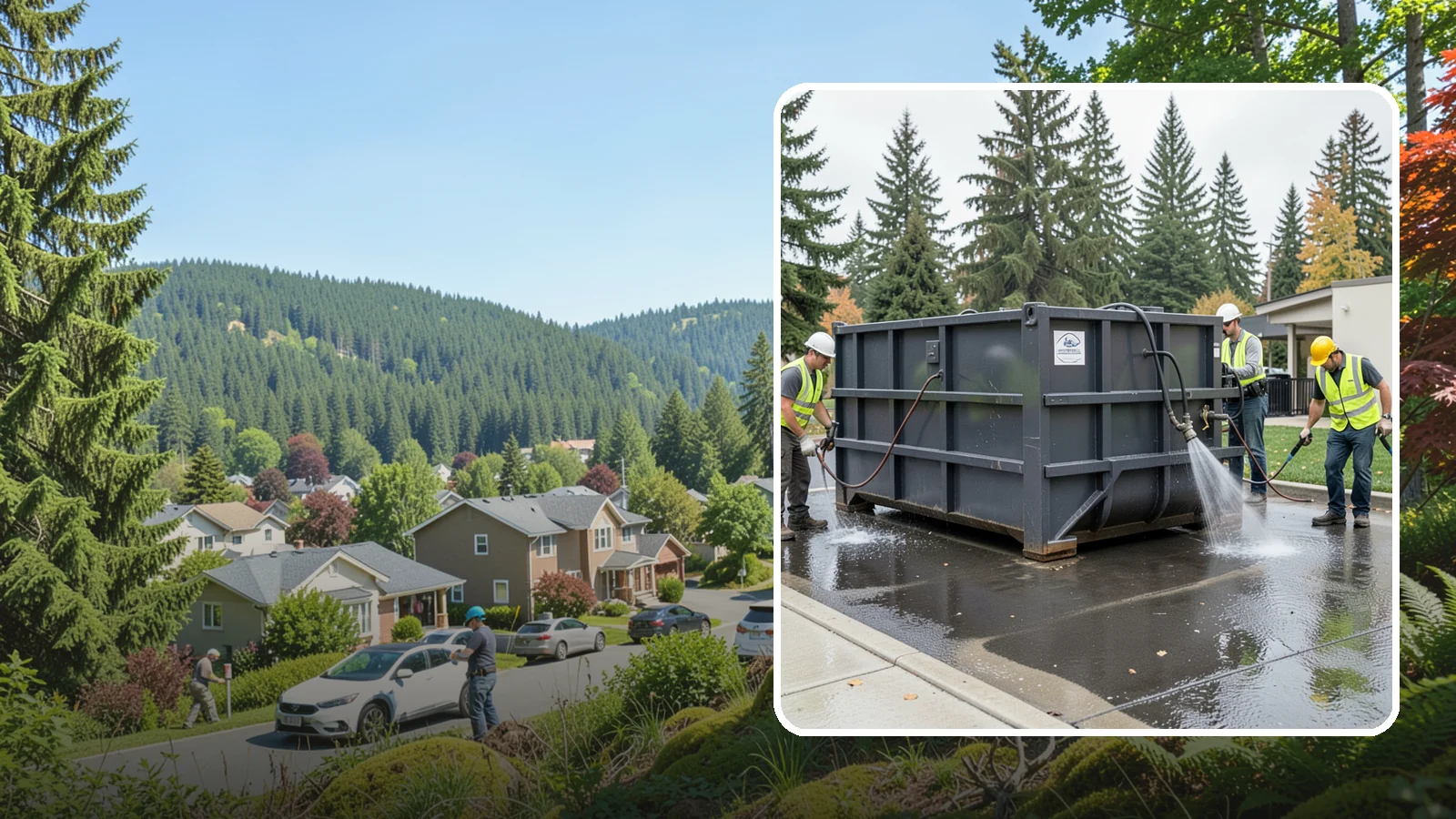Dumpster Pad Cleaning in Index, Snohomish County, WA - Degrease and sanitize dumpster pads and enclosures to control odor, pests, and leachate staining.