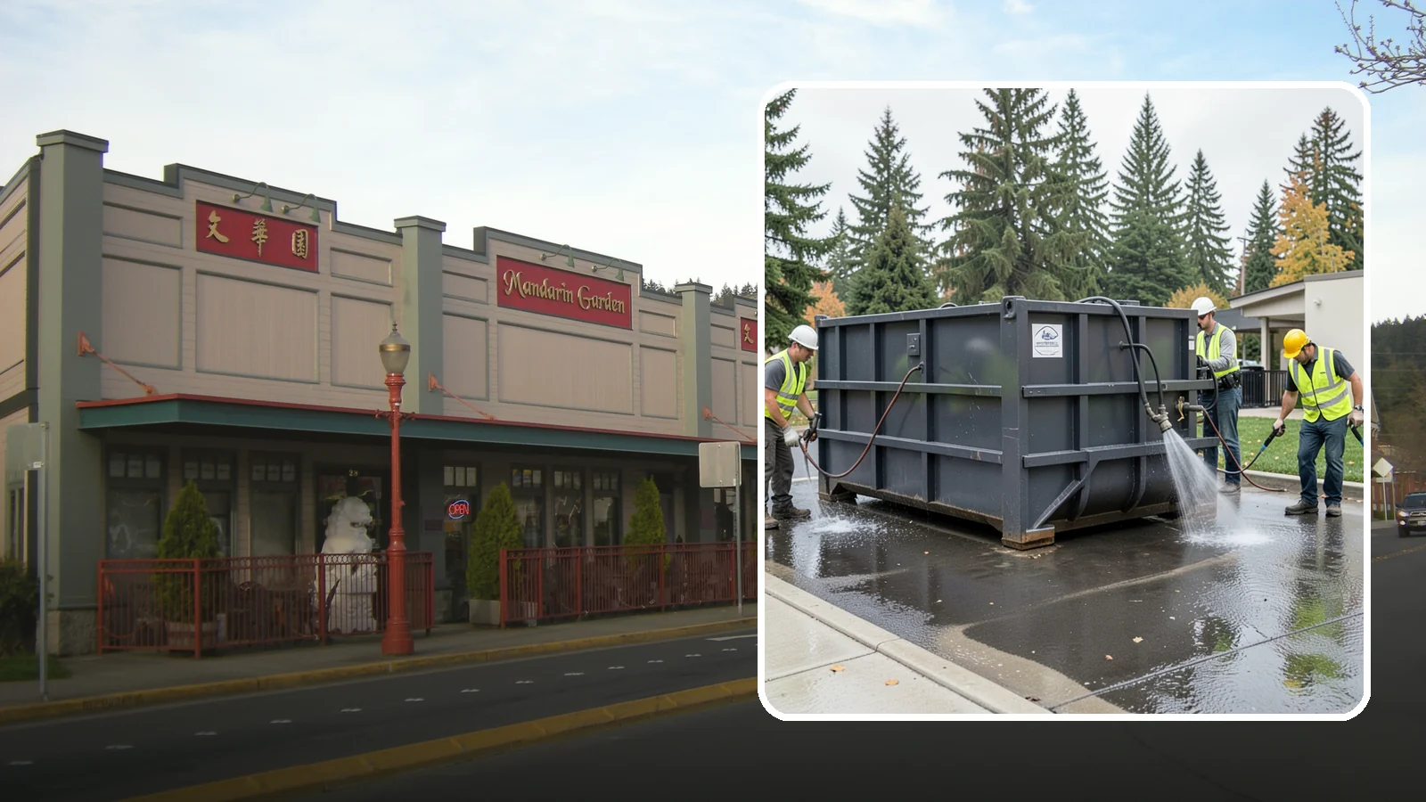 Dumpster Pad Cleaning in Issaquah, King County, WA - Degrease and sanitize dumpster pads and enclosures to control odor, pests, and leachate staining.
