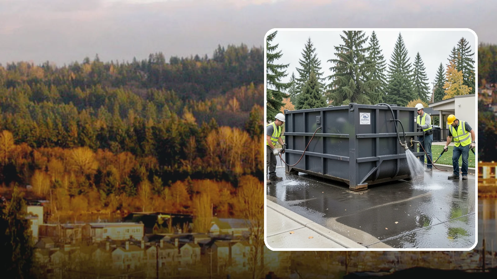 Dumpster Pad Cleaning in Kenmore, King County, WA - Degrease and sanitize dumpster pads and enclosures to control odor, pests, and leachate staining.