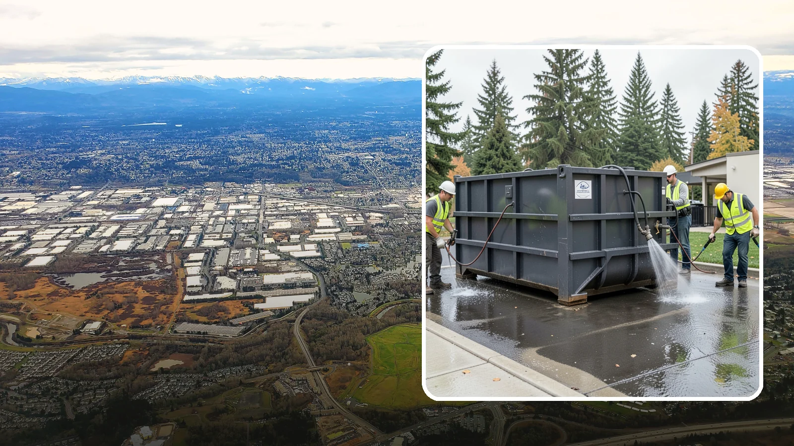 Dumpster Pad Cleaning in Kent, King County, WA - Degrease and sanitize dumpster pads and enclosures to control odor, pests, and leachate staining.