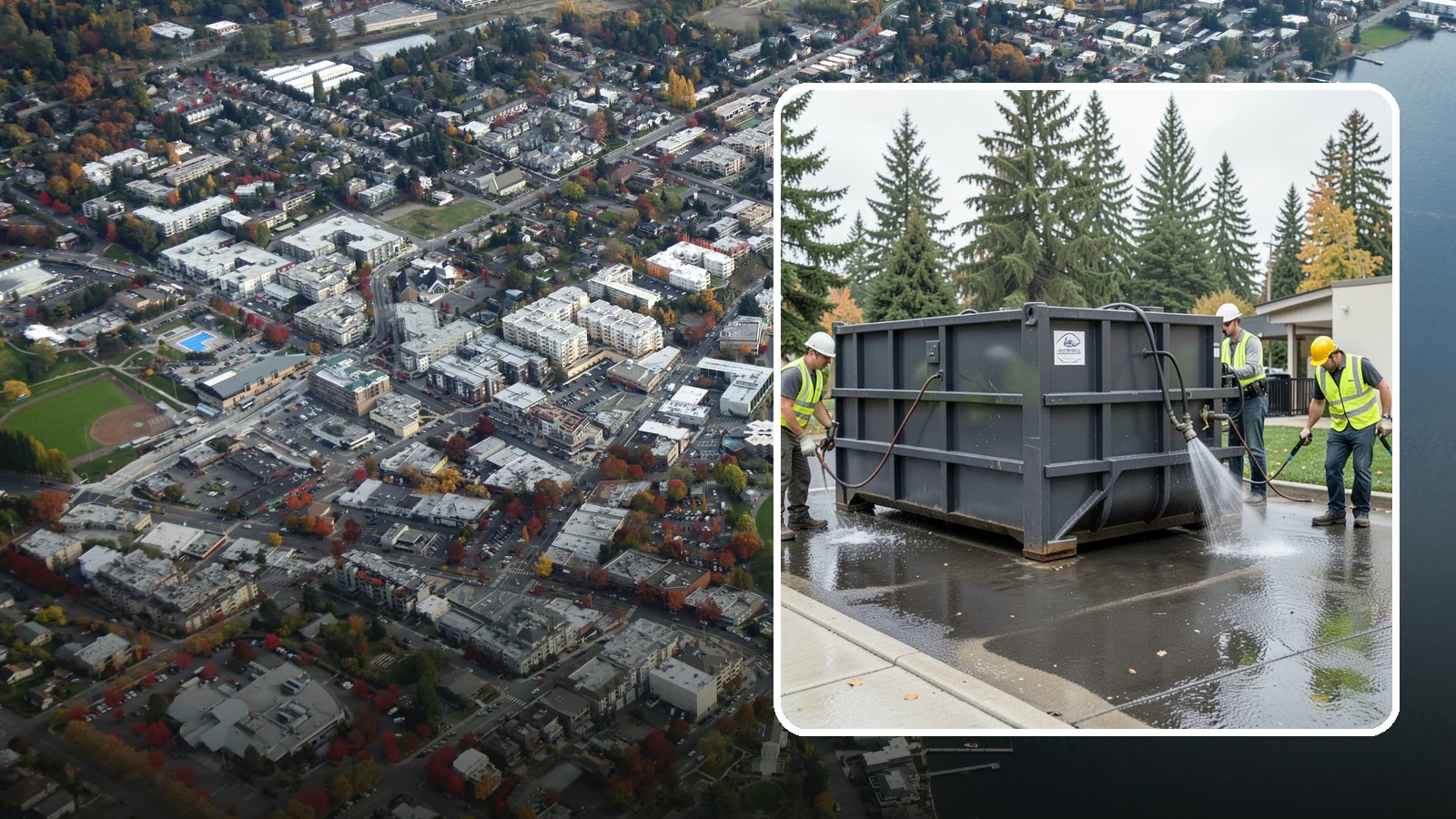 Dumpster Pad Cleaning in Kirkland, King County, WA - Degrease and sanitize dumpster pads and enclosures to control odor, pests, and leachate staining.