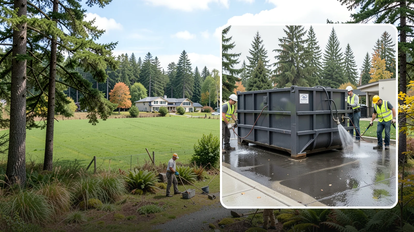 Dumpster Pad Cleaning in Lyman, Skagit County, WA - Degrease and sanitize dumpster pads and enclosures to control odor, pests, and leachate staining.