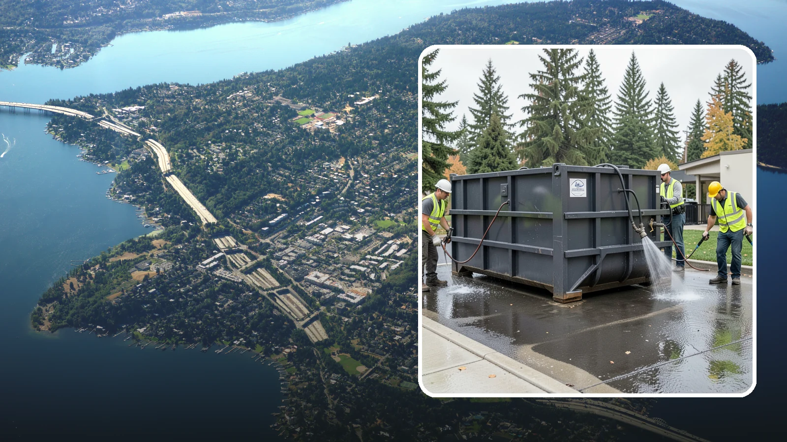 Dumpster Pad Cleaning in Mercer Island, King County, WA - Degrease and sanitize dumpster pads and enclosures to control odor, pests, and leachate staining.