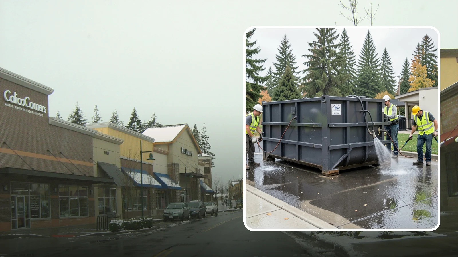 Dumpster Pad Cleaning in Mill Creek, Snohomish County, WA - Degrease and sanitize dumpster pads and enclosures to control odor, pests, and leachate staining.