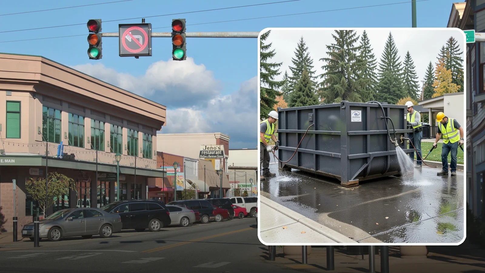 Dumpster Pad Cleaning in Monroe, Snohomish County, WA - Degrease and sanitize dumpster pads and enclosures to control odor, pests, and leachate staining.