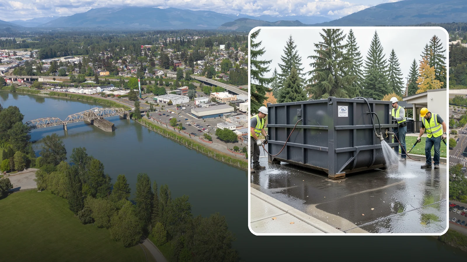 Dumpster Pad Cleaning in Mount Vernon, Skagit County, WA - Degrease and sanitize dumpster pads and enclosures to control odor, pests, and leachate staining.
