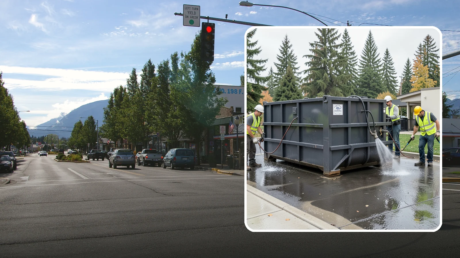 Dumpster Pad Cleaning in North Bend, King County, WA - Degrease and sanitize dumpster pads and enclosures to control odor, pests, and leachate staining.