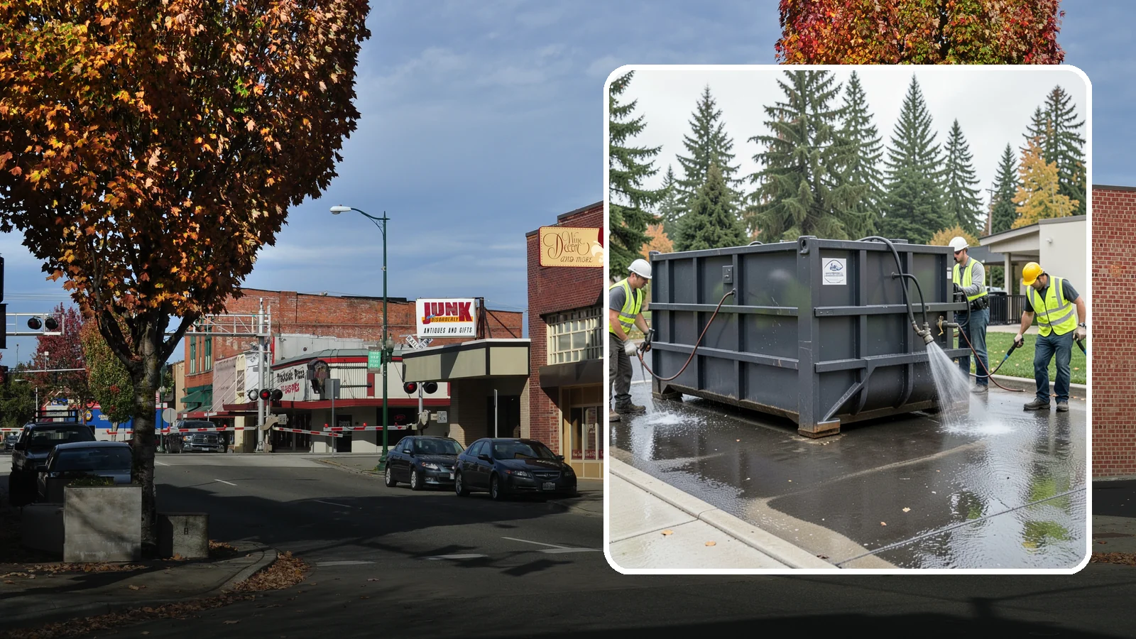 Dumpster Pad Cleaning in Puyallup, Pierce County, WA - Degrease and sanitize dumpster pads and enclosures to control odor, pests, and leachate staining.