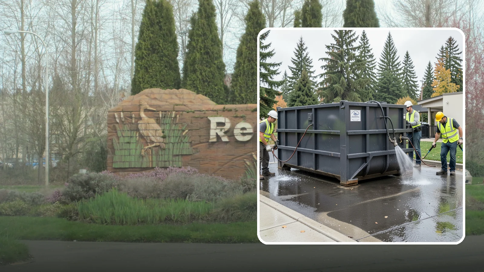 Dumpster Pad Cleaning in Renton, King County, WA - Degrease and sanitize dumpster pads and enclosures to control odor, pests, and leachate staining.