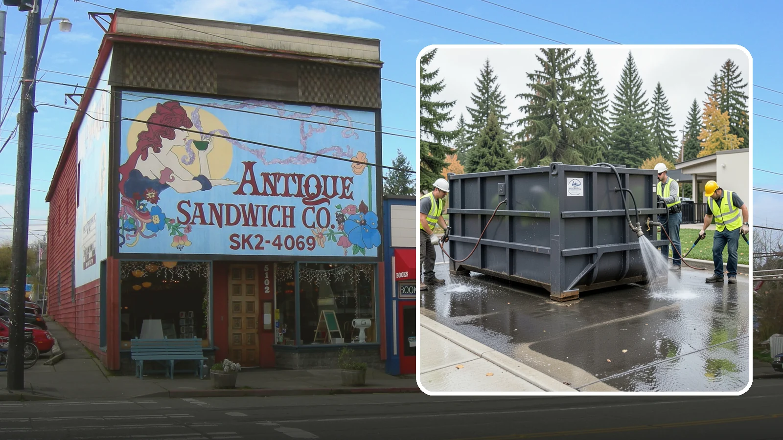 Dumpster Pad Cleaning in Ruston, Pierce County, WA - Degrease and sanitize dumpster pads and enclosures to control odor, pests, and leachate staining.