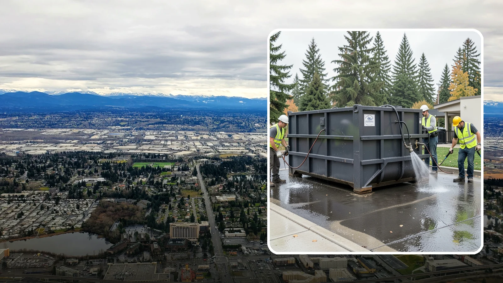 Dumpster Pad Cleaning in SeaTac, King County, WA - Degrease and sanitize dumpster pads and enclosures to control odor, pests, and leachate staining.