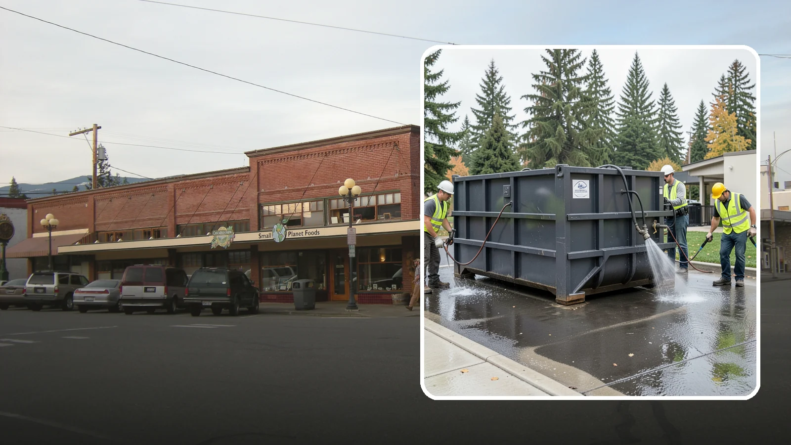 Dumpster Pad Cleaning in Sedro-Woolley, Skagit County, WA - Degrease and sanitize dumpster pads and enclosures to control odor, pests, and leachate staining.