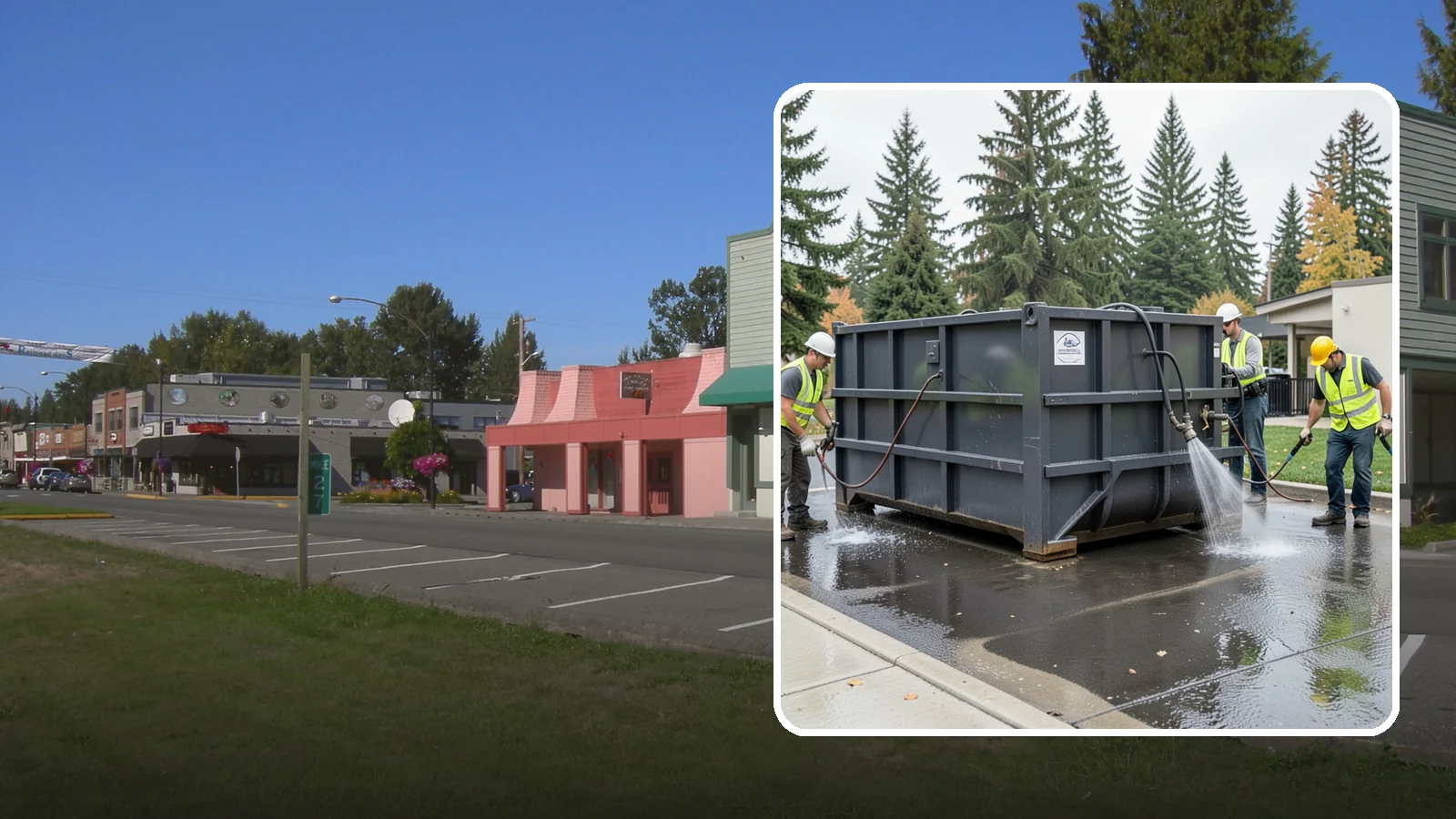 Dumpster Pad Cleaning in Snoqualmie, King County, WA - Degrease and sanitize dumpster pads and enclosures to control odor, pests, and leachate staining.