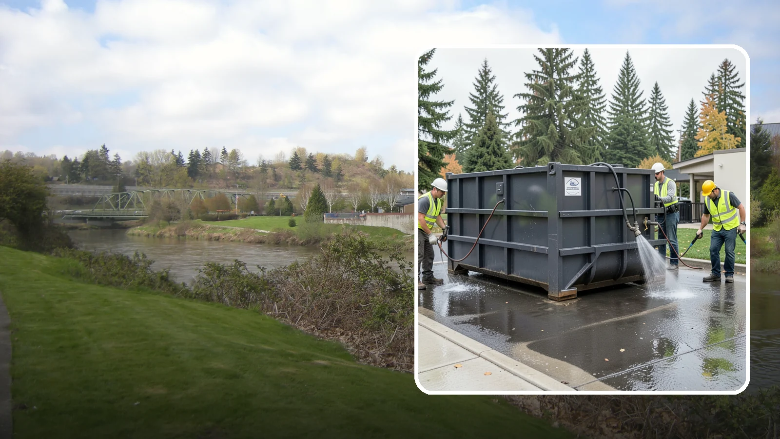 Dumpster Pad Cleaning in Tukwila, King County, WA - Degrease and sanitize dumpster pads and enclosures to control odor, pests, and leachate staining.