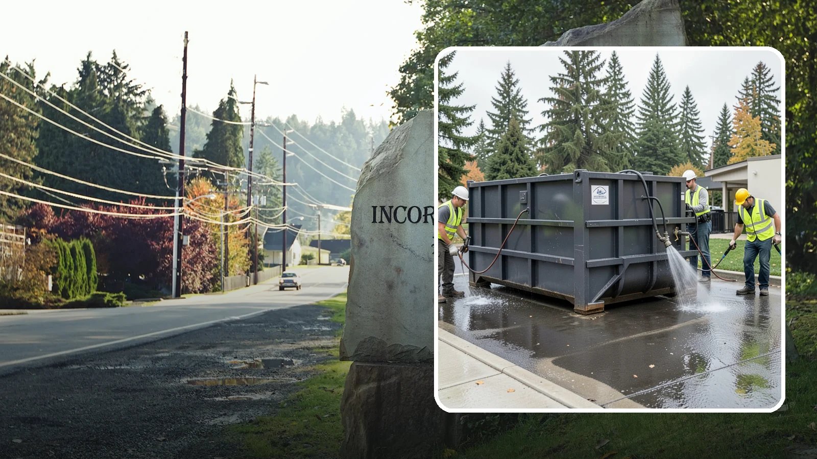 Dumpster Pad Cleaning in Wilkeson, Pierce County, WA - Degrease and sanitize dumpster pads and enclosures to control odor, pests, and leachate staining.