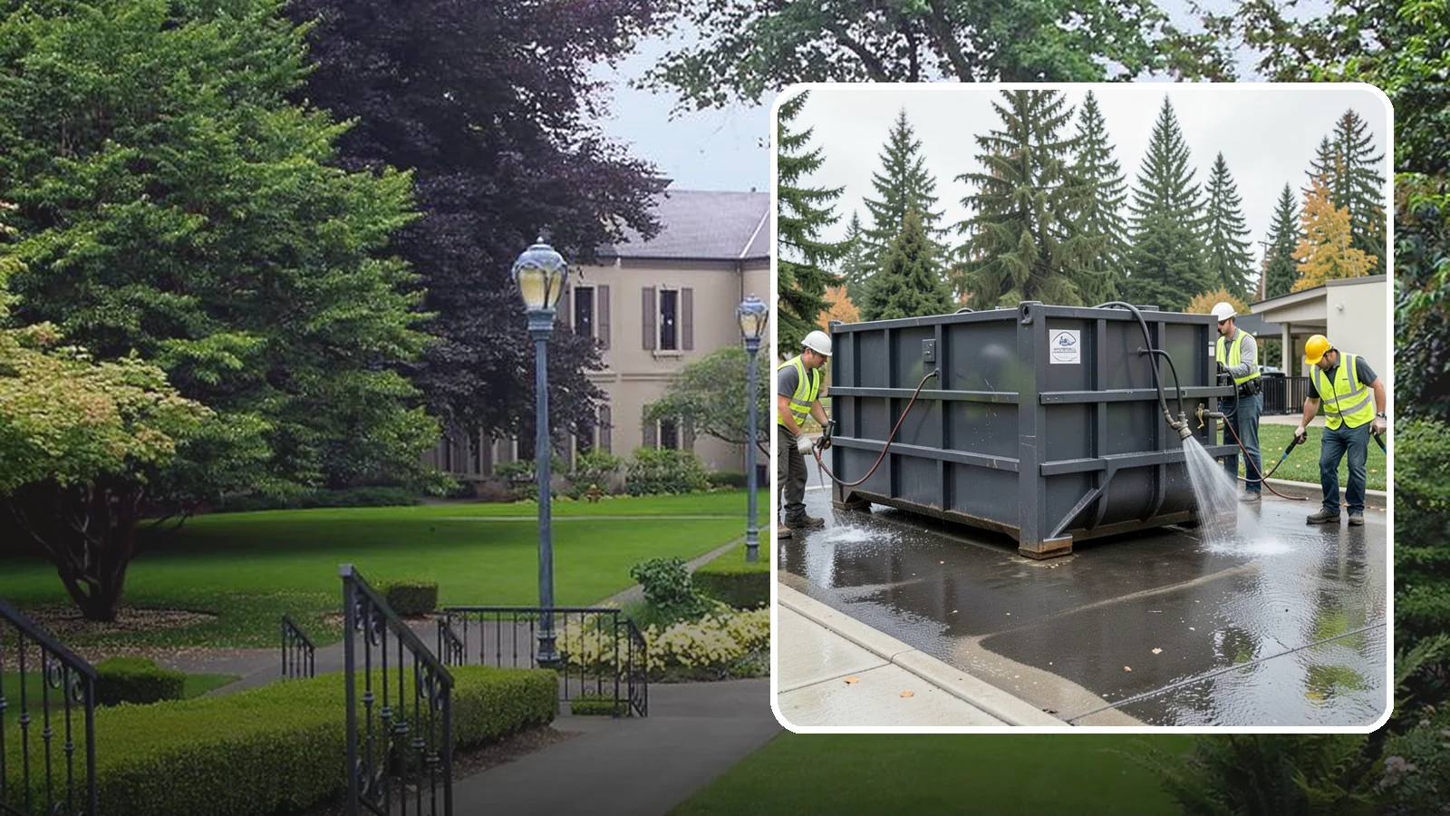 Dumpster Pad Cleaning in Woodinville, King County, WA - Degrease and sanitize dumpster pads and enclosures to control odor, pests, and leachate staining.