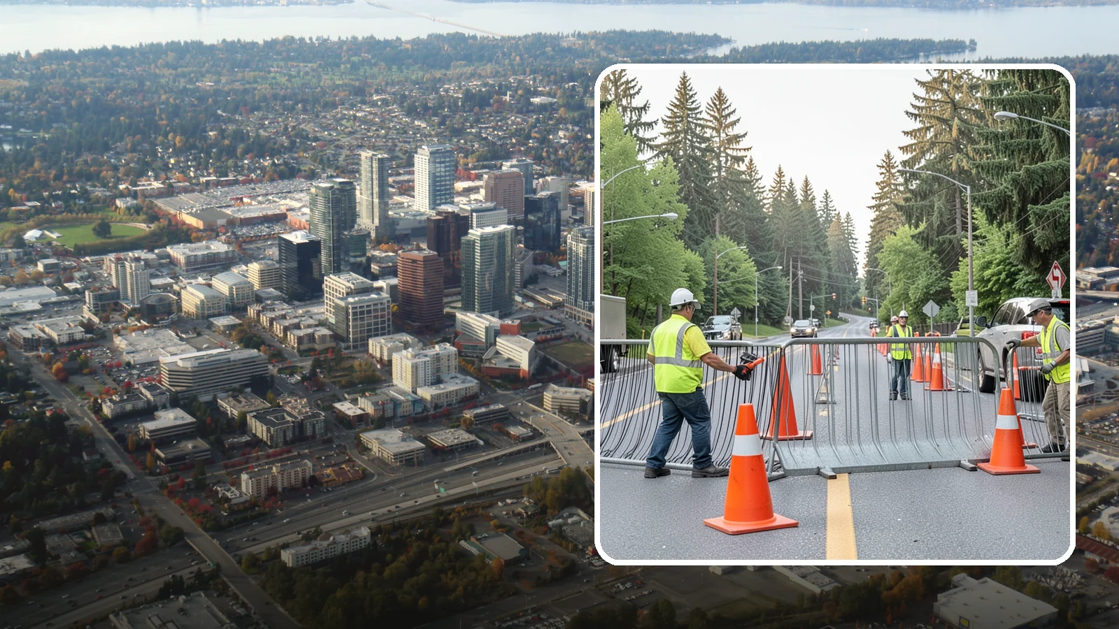 Emergency Barricades in Bellevue, King County, WA - Rapid deployment of barricades to secure hazards, close failed roadways, and protect the public during incidents.