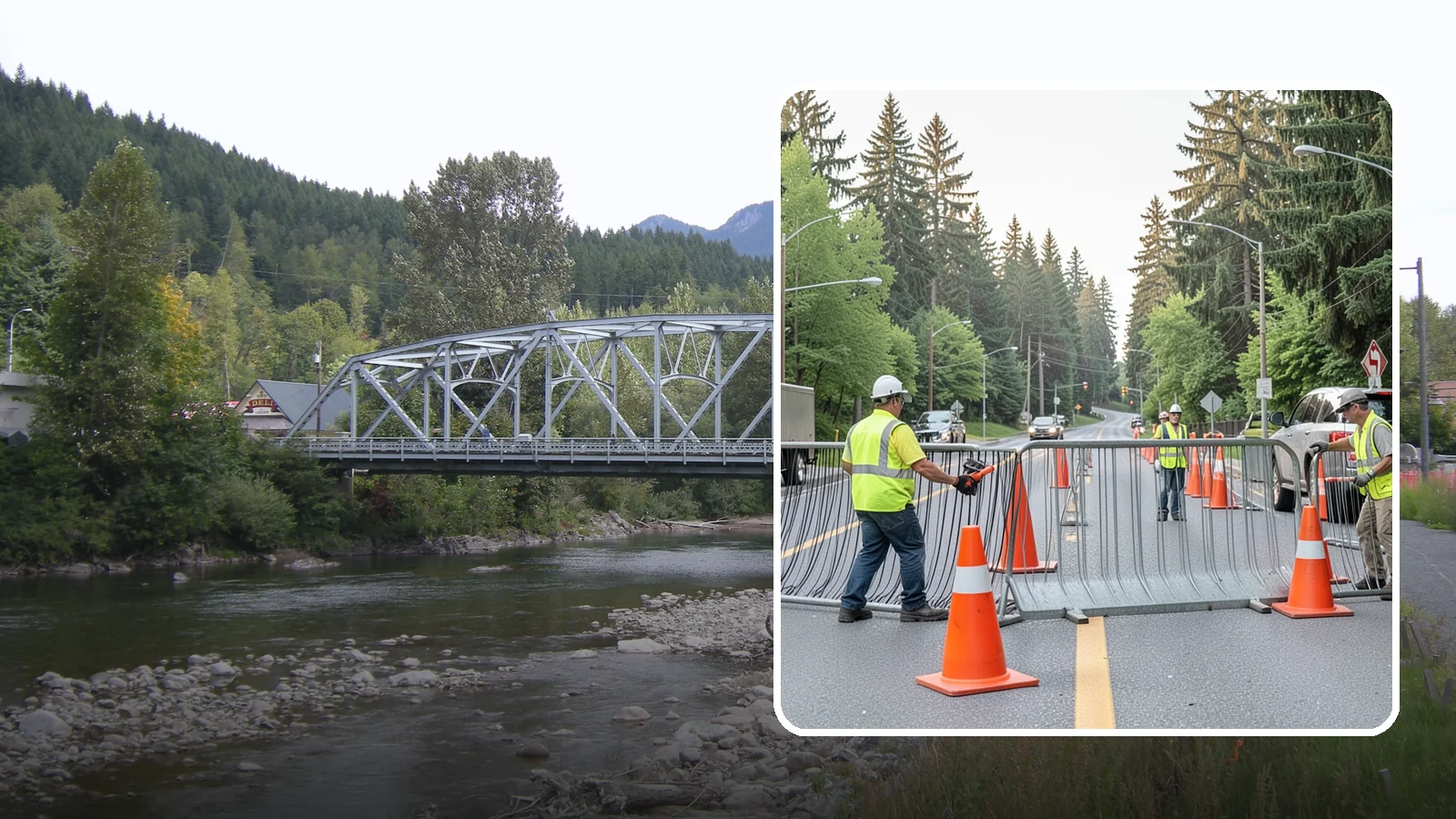Emergency Barricades in Skykomish, King County, WA - Rapid deployment of barricades to secure hazards, close failed roadways, and protect the public during incidents.