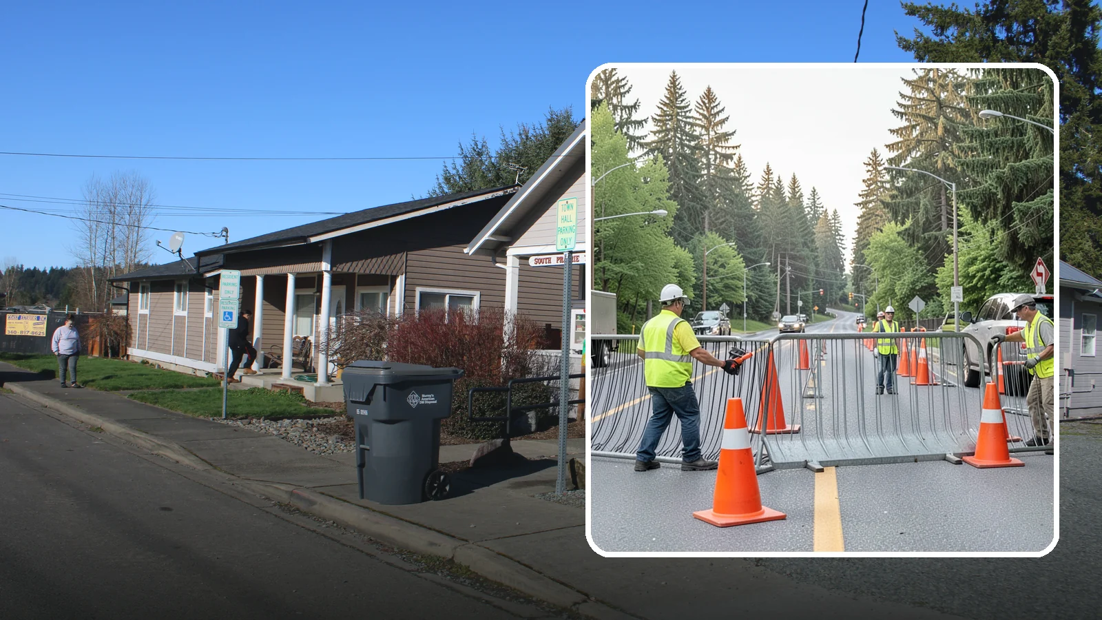 Emergency Barricades in South Prairie, Pierce County, WA - Rapid deployment of barricades to secure hazards, close failed roadways, and protect the public during incidents.