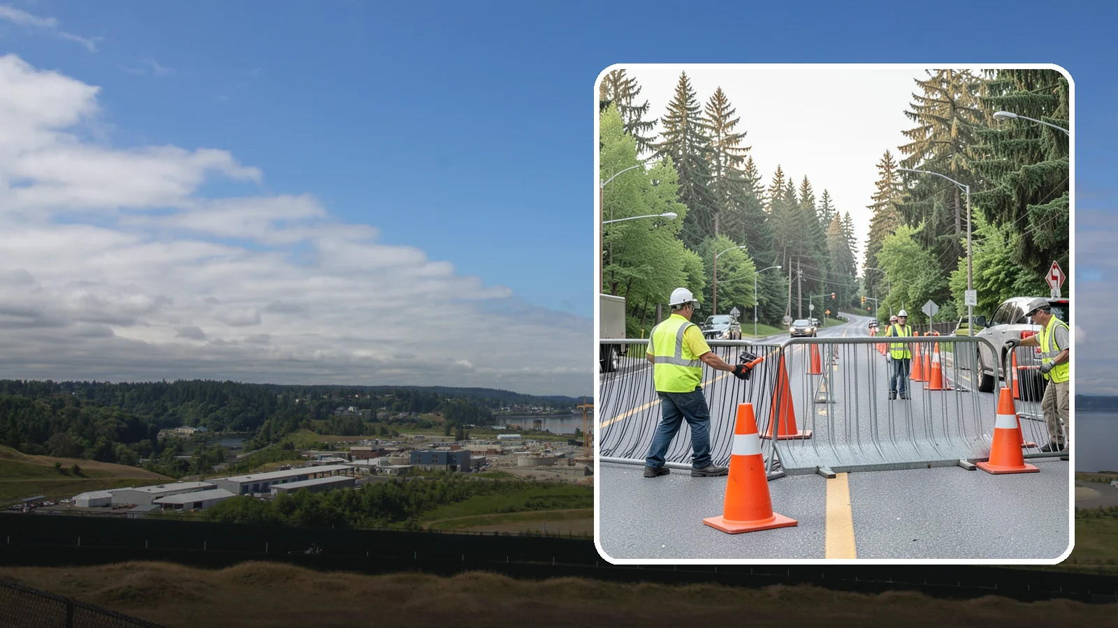 Emergency Barricades in University Place, Pierce County, WA - Rapid deployment of barricades to secure hazards, close failed roadways, and protect the public during incidents.