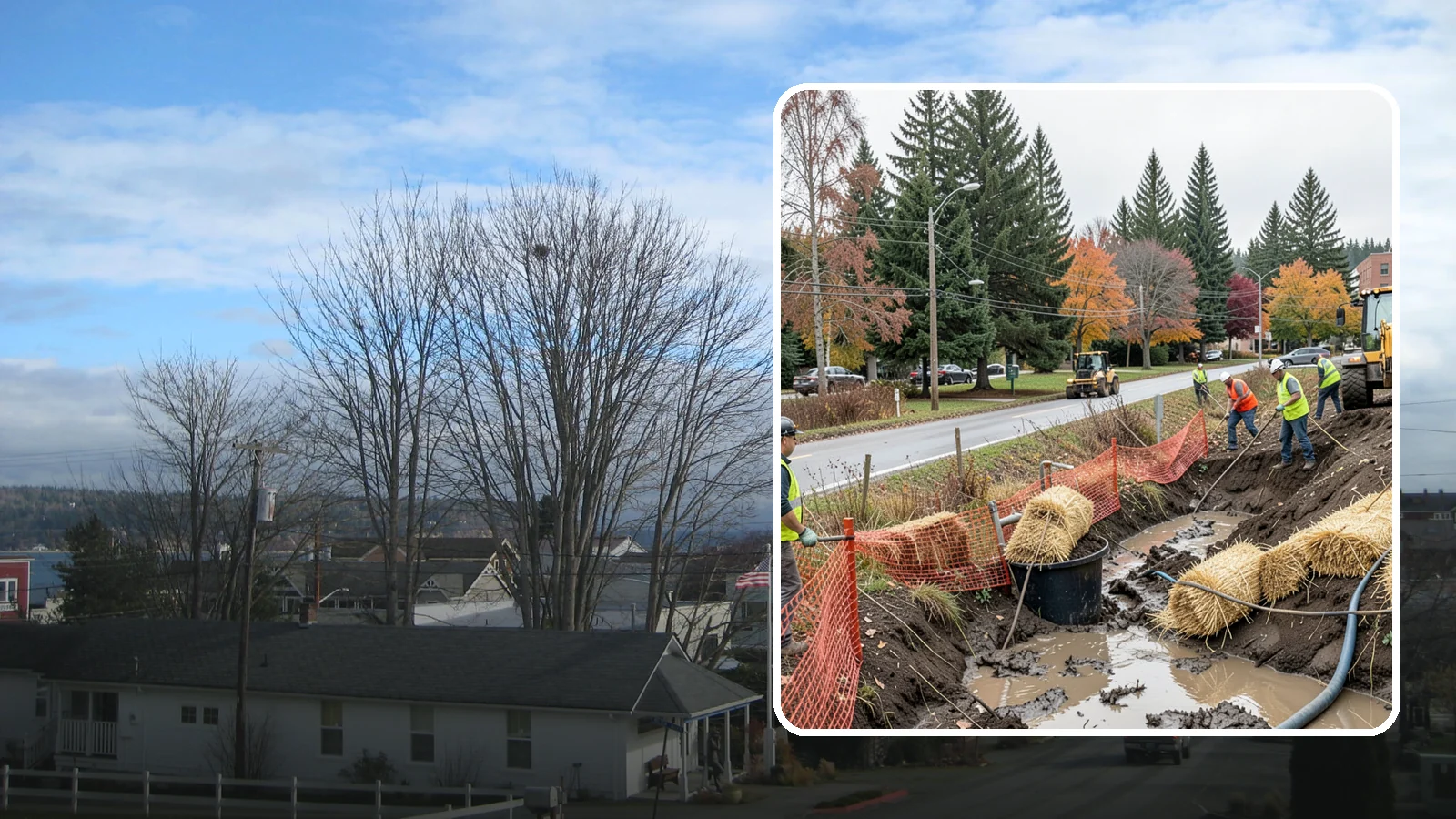 Emergency Erosion Control in Langley, Island County, WA - Immediate erosion measures to protect slopes, waterways, and public infrastructure during and after storm events.