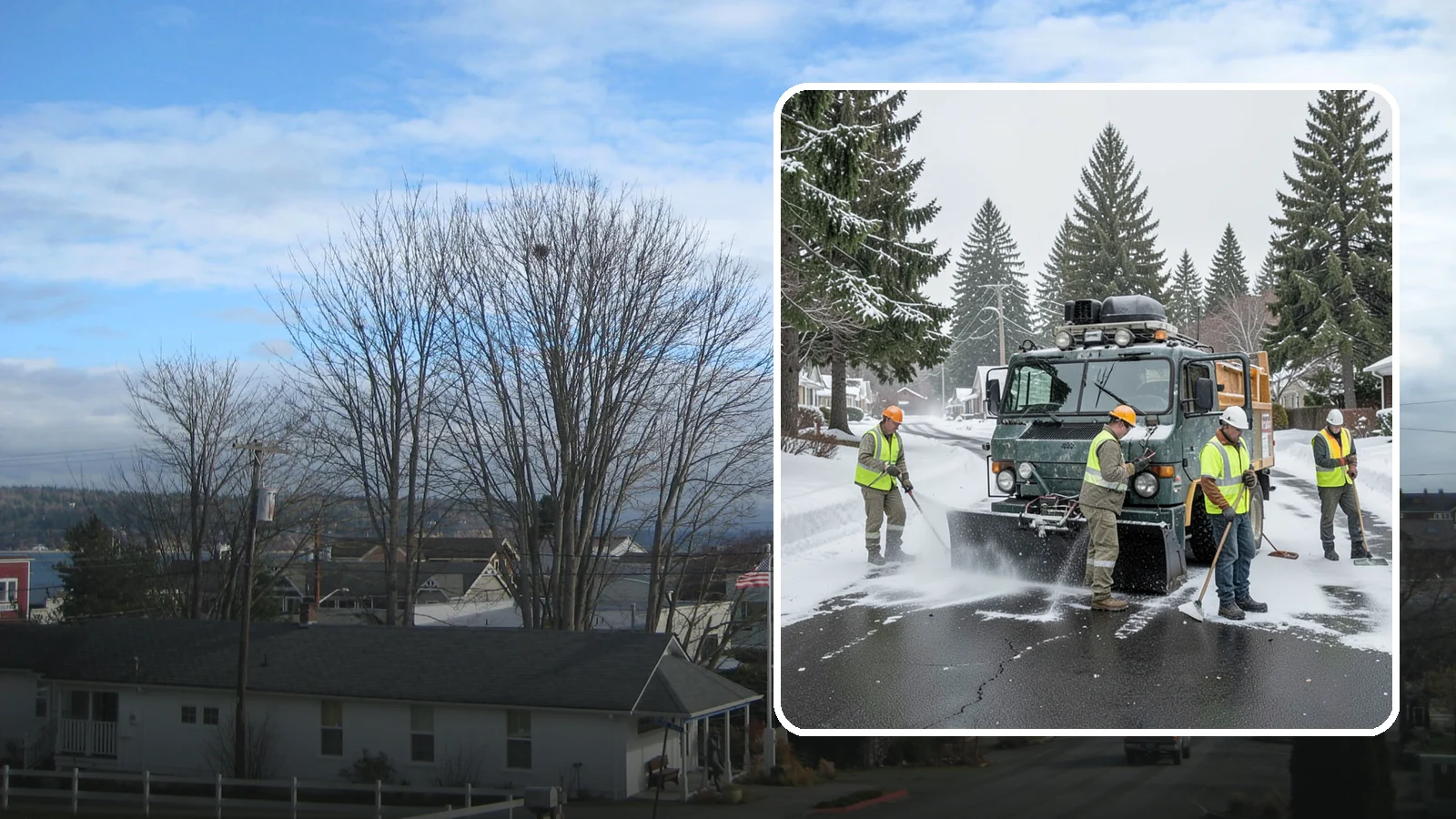 Emergency Snow Response in Langley, Island County, WA - On-call emergency snow response to mobilize crews and equipment when unexpected or severe winter weather strikes.