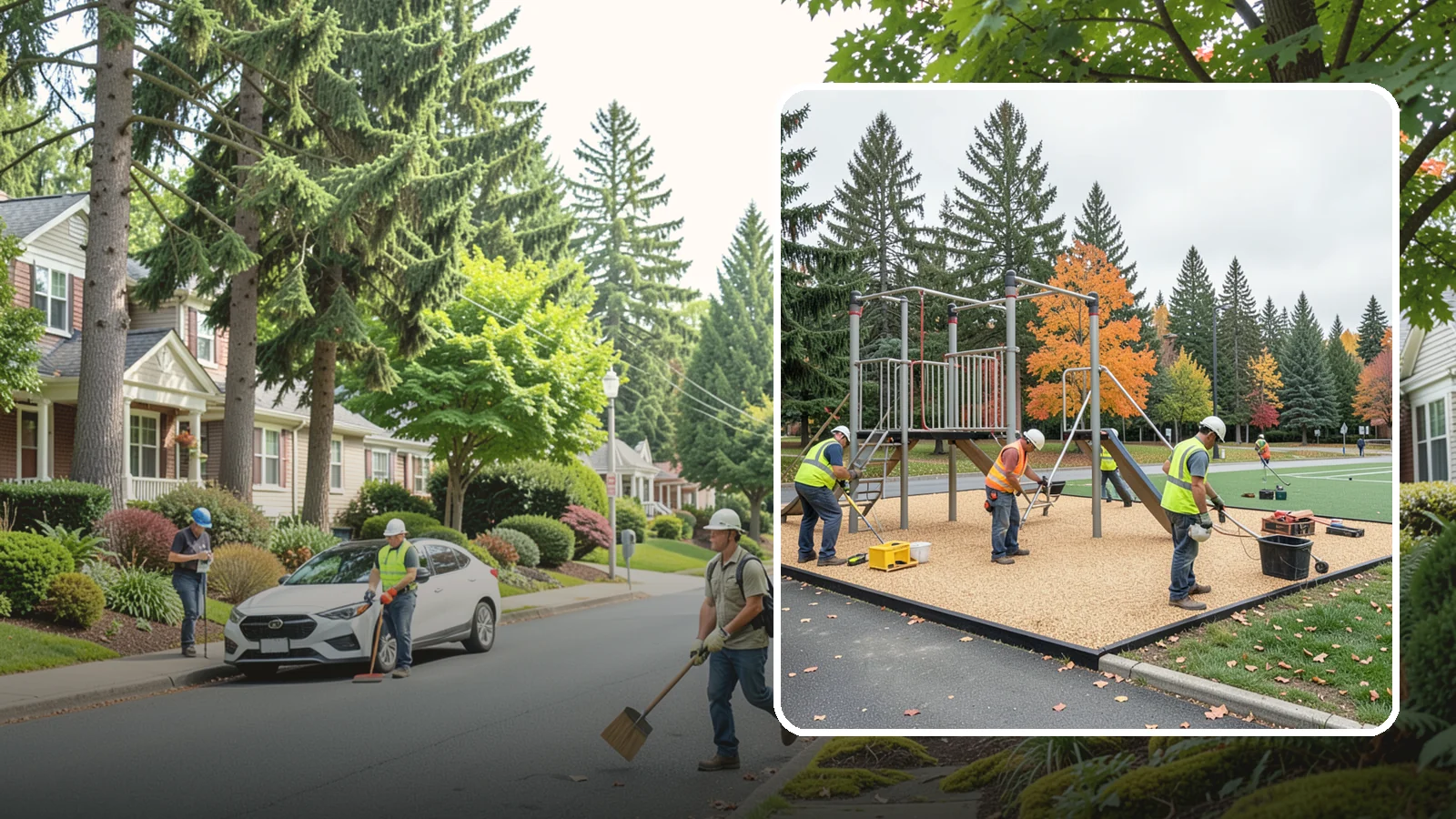 Engineered Wood Fiber Surfacing in Beaux Arts Village, King County, WA - Installation of engineered wood fiber surfacing meeting accessibility and impact-attenuation standards at economical cost.