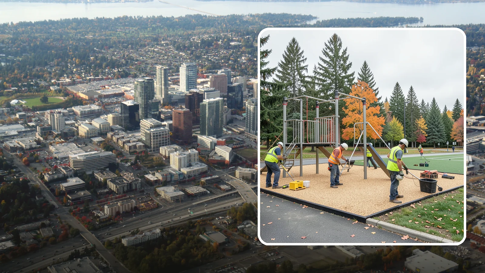 Engineered Wood Fiber Surfacing in Bellevue, King County, WA - Installation of engineered wood fiber surfacing meeting accessibility and impact-attenuation standards at economical cost.