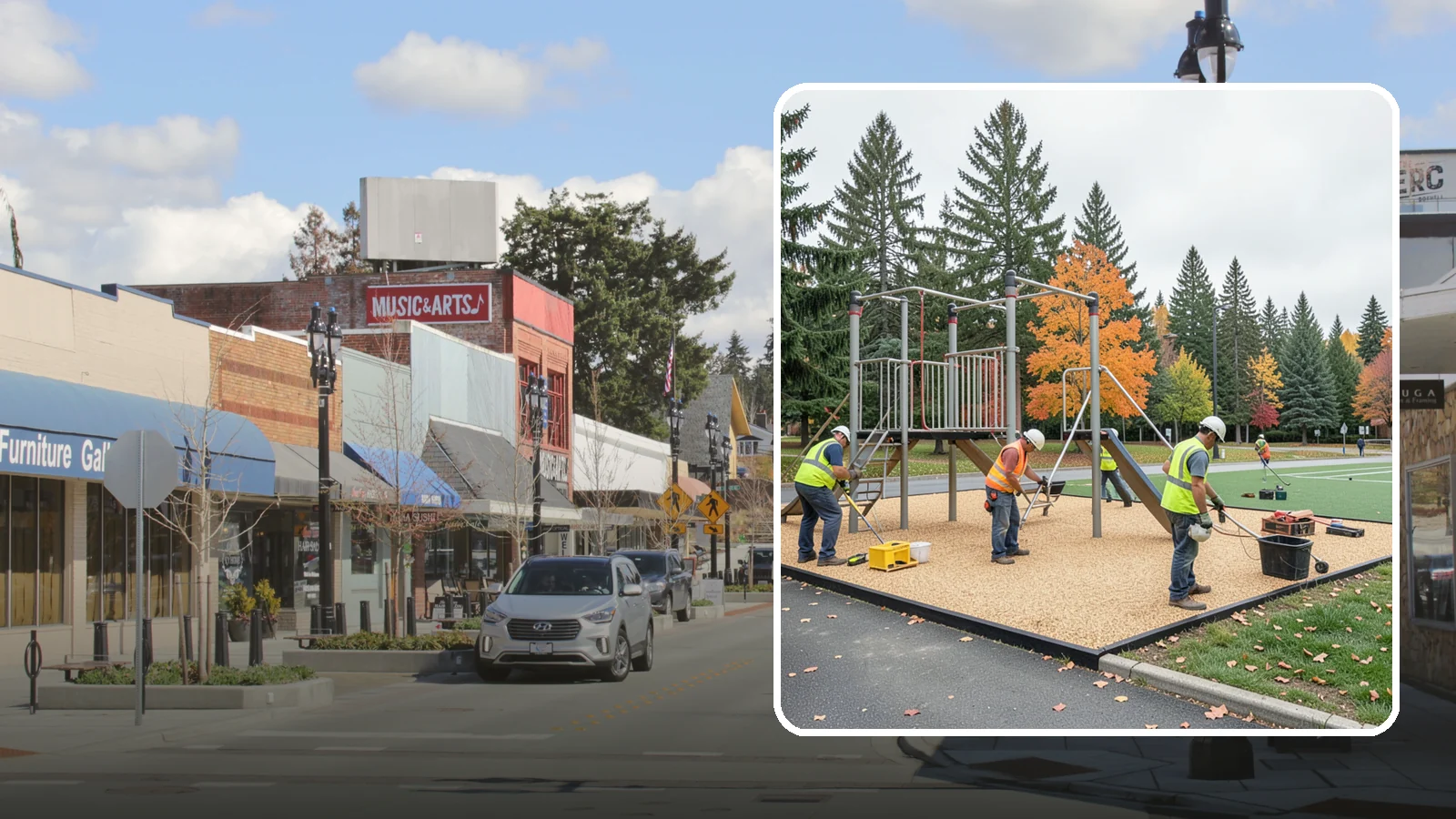 Engineered Wood Fiber Surfacing in Bothell, King County, WA - Installation of engineered wood fiber surfacing meeting accessibility and impact-attenuation standards at economical cost.