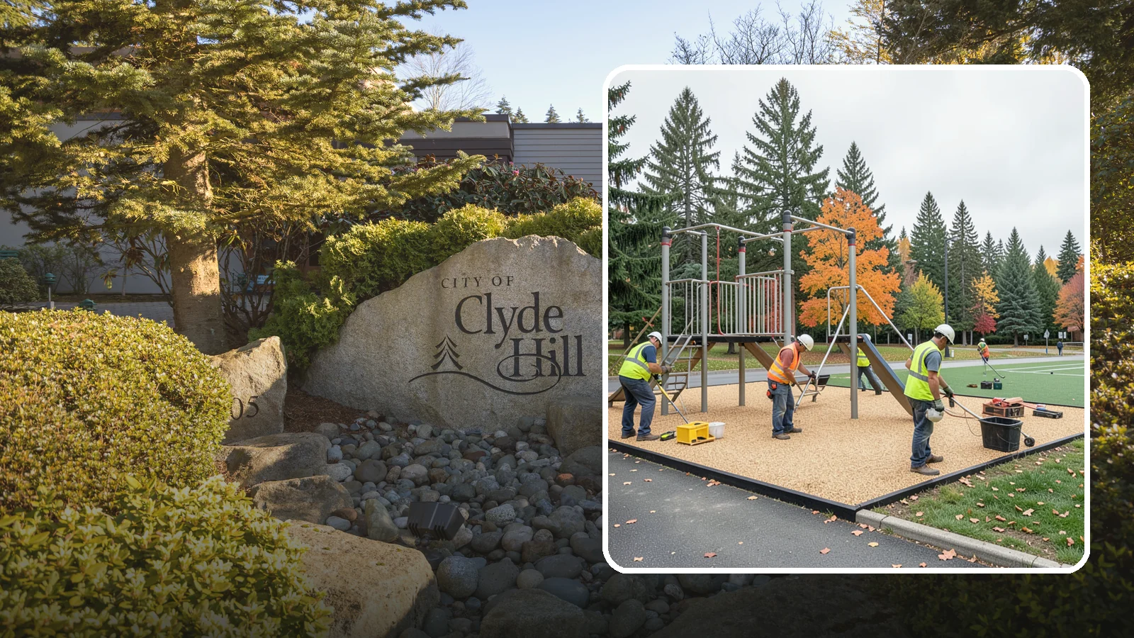 Engineered Wood Fiber Surfacing in Clyde Hill, King County, WA - Installation of engineered wood fiber surfacing meeting accessibility and impact-attenuation standards at economical cost.