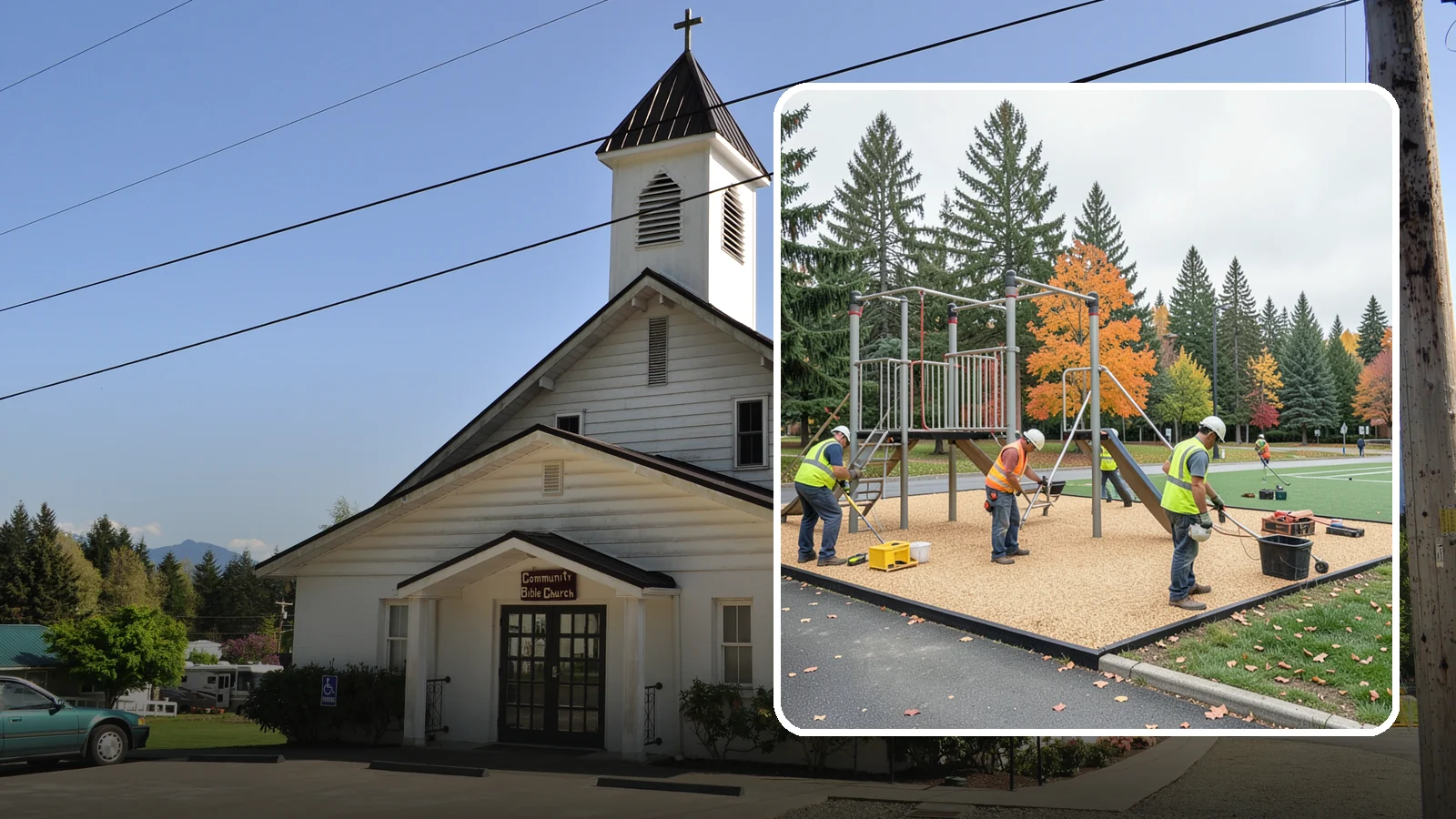 Engineered Wood Fiber Surfacing in Concrete, Skagit County, WA - Installation of engineered wood fiber surfacing meeting accessibility and impact-attenuation standards at economical cost.